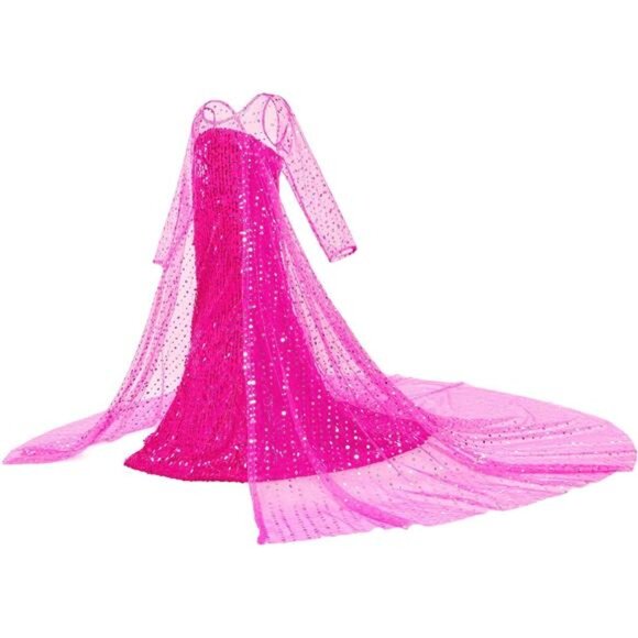 Pink Luxury Princess Dress Costumes With Shining Long‎ Cape Girls Birthday Party - Picture 4 of 6